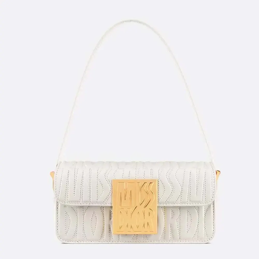 Front view of Dior Women Miss Dior Flap Bag Latte Quilted Allover Calfskin