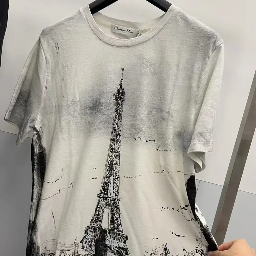 Dior Women T-Shirt Black and White Cotton and Linen Jersey with Paris Motif - image 4