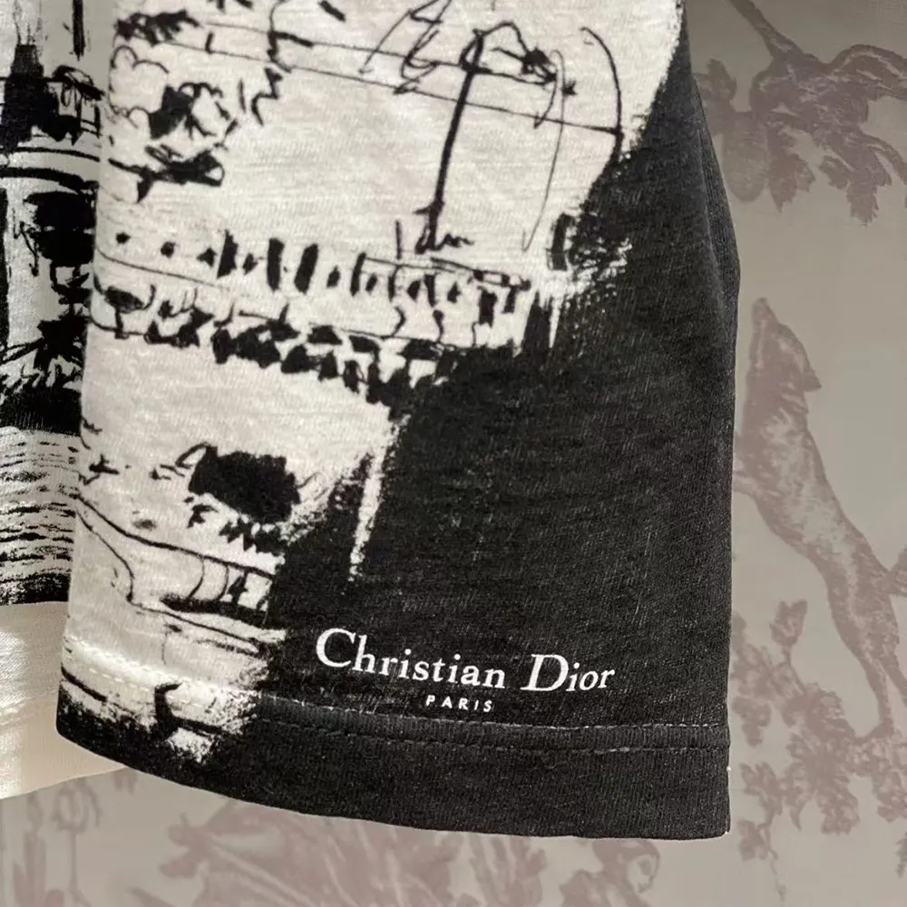 Dior Women T-Shirt Black and White Cotton and Linen Jersey with Paris Motif - image 7