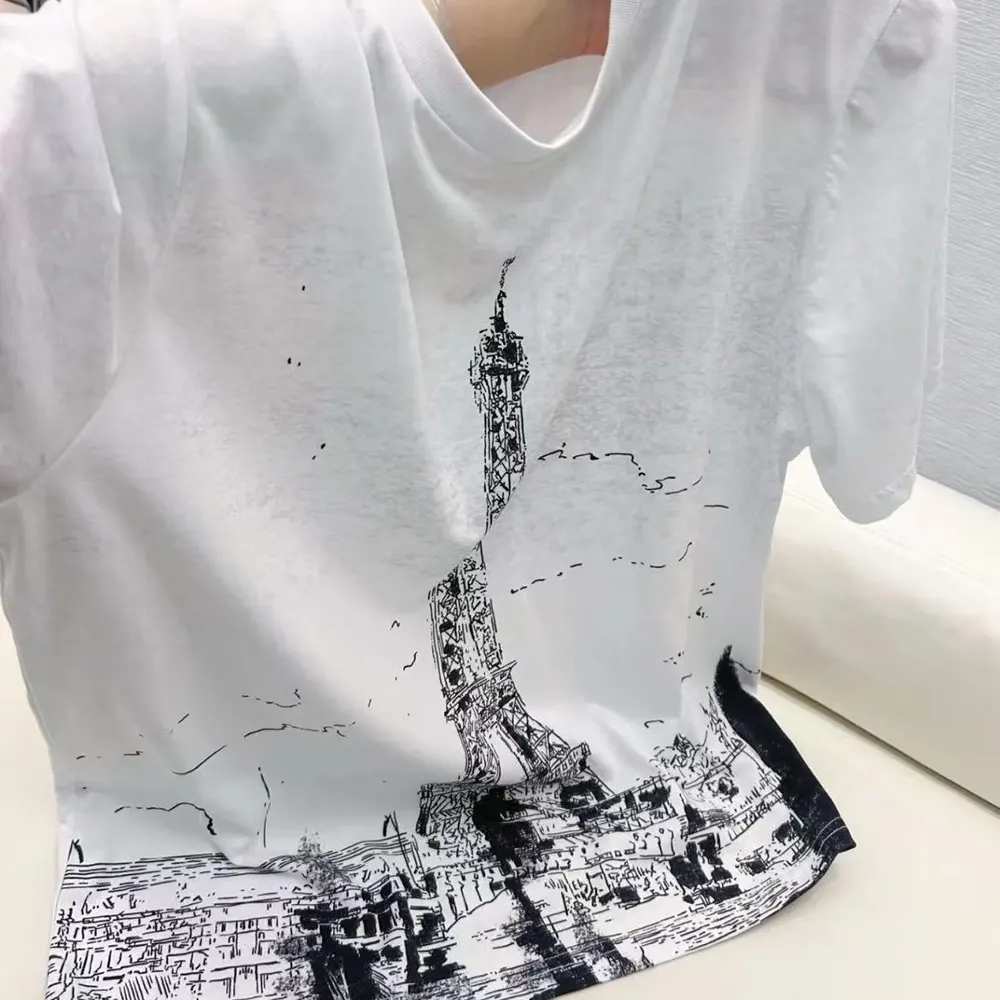 Dior Women T-Shirt Black and White Cotton and Linen Jersey with Paris Motif - image 6