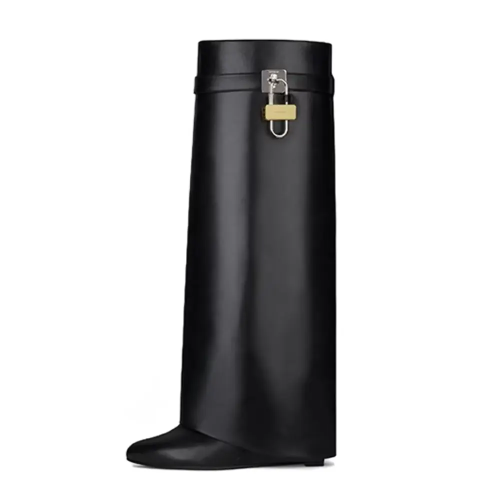 Side profile of Givenchy Women Also Available in Wide Fit Shark Lock Boots in Leather-Black