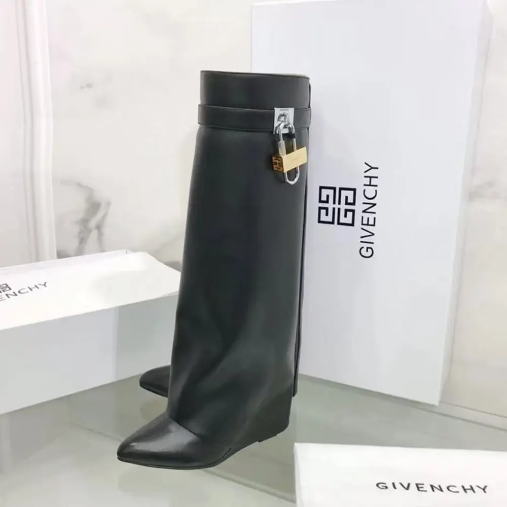 Close-up of Shark Lock silver hardware on Givenchy Women Also Available in Wide Fit Shark Lock Boots