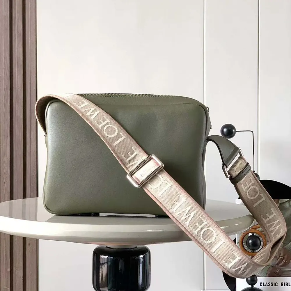 Side profile showing adjustable strap on Loewe Men XS Military Messenger Bag