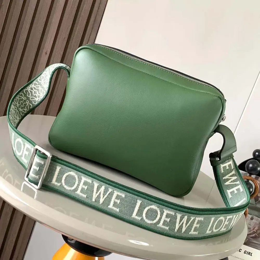 Side angle showing adjustable strap on Loewe Men XS Military Messenger Bag