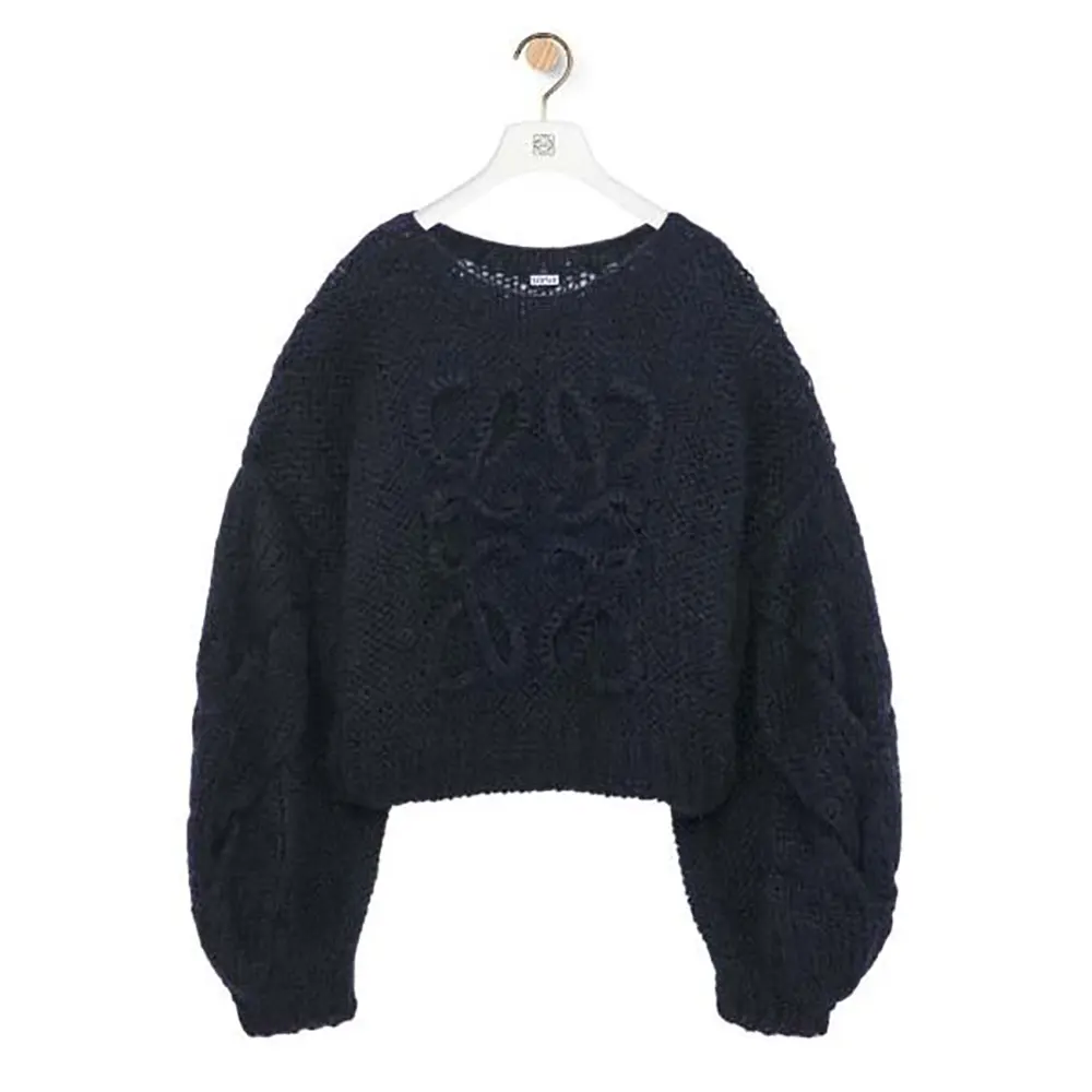 Front view of Loewe Women Anagram Sweater in Mohair-Dark Navy