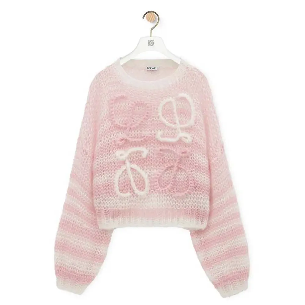 Front view of Loewe Women Anagram Sweater in Mohair-Pink