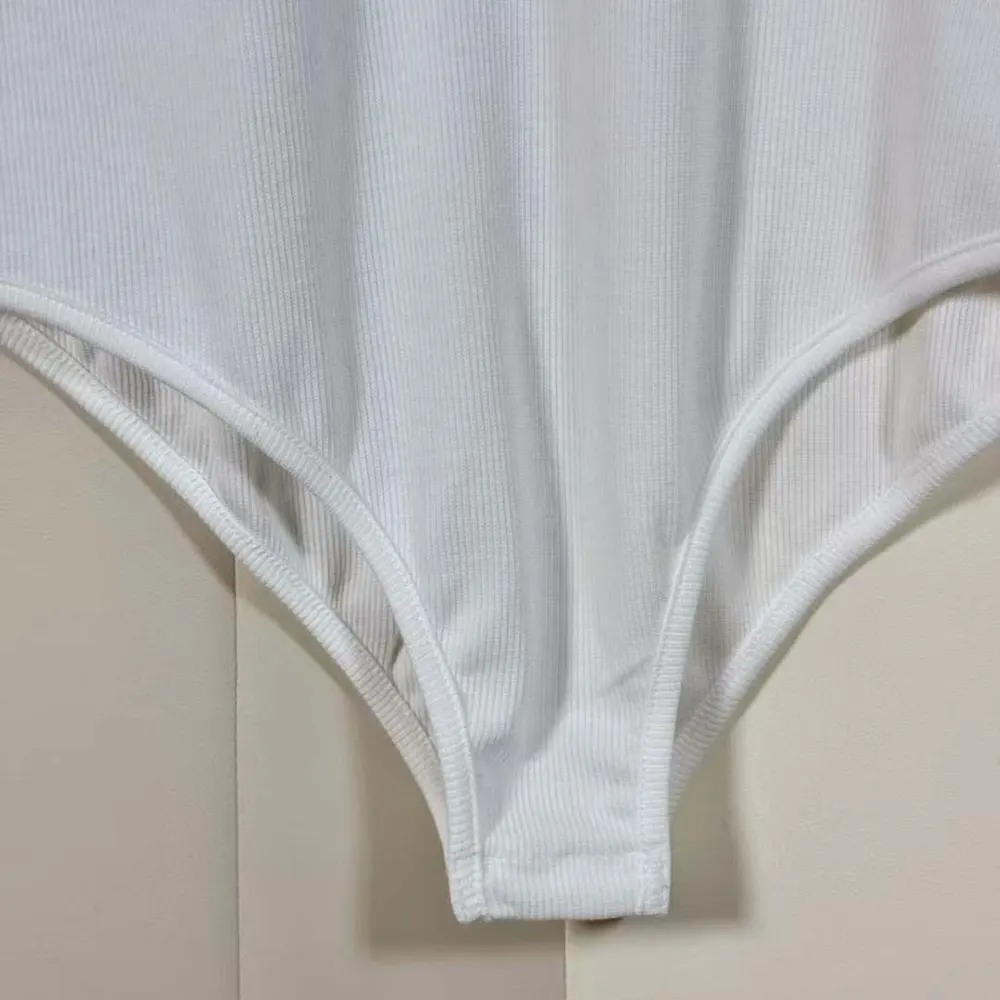 Prada Women Ribbed Knit Jersey Bodysuit-White - image 4