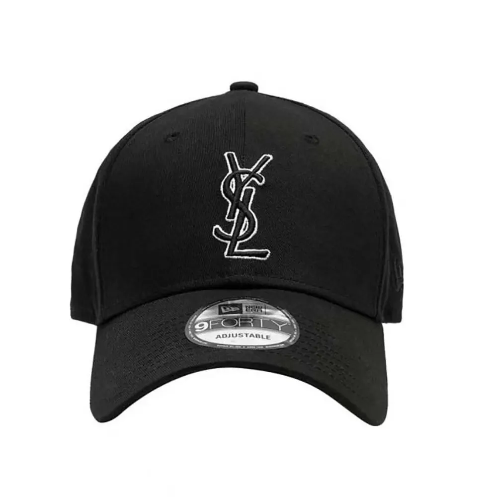 Front view of Saint Laurent YSL Unisex Cap in Gabardine-Black