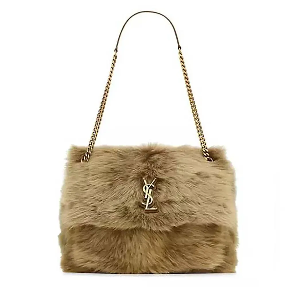 Front view of Saint Laurent YSL Women Niki Large Bag in Shearling brown