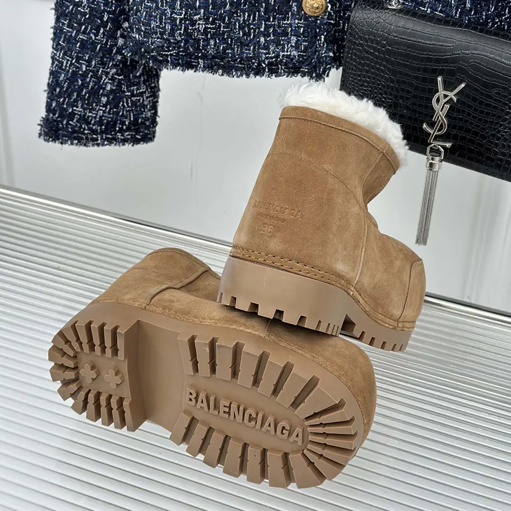 Balenciaga Unisex Alaska Fur Bootie in Brown Split Calfskin and White Synthetic Material - image 10