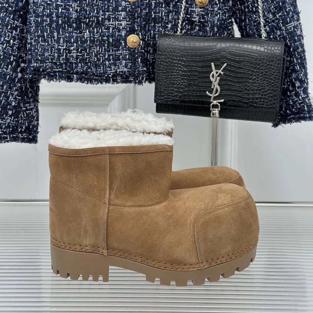 Balenciaga Unisex Alaska Fur Bootie in Brown Split Calfskin and White Synthetic Material - image 6