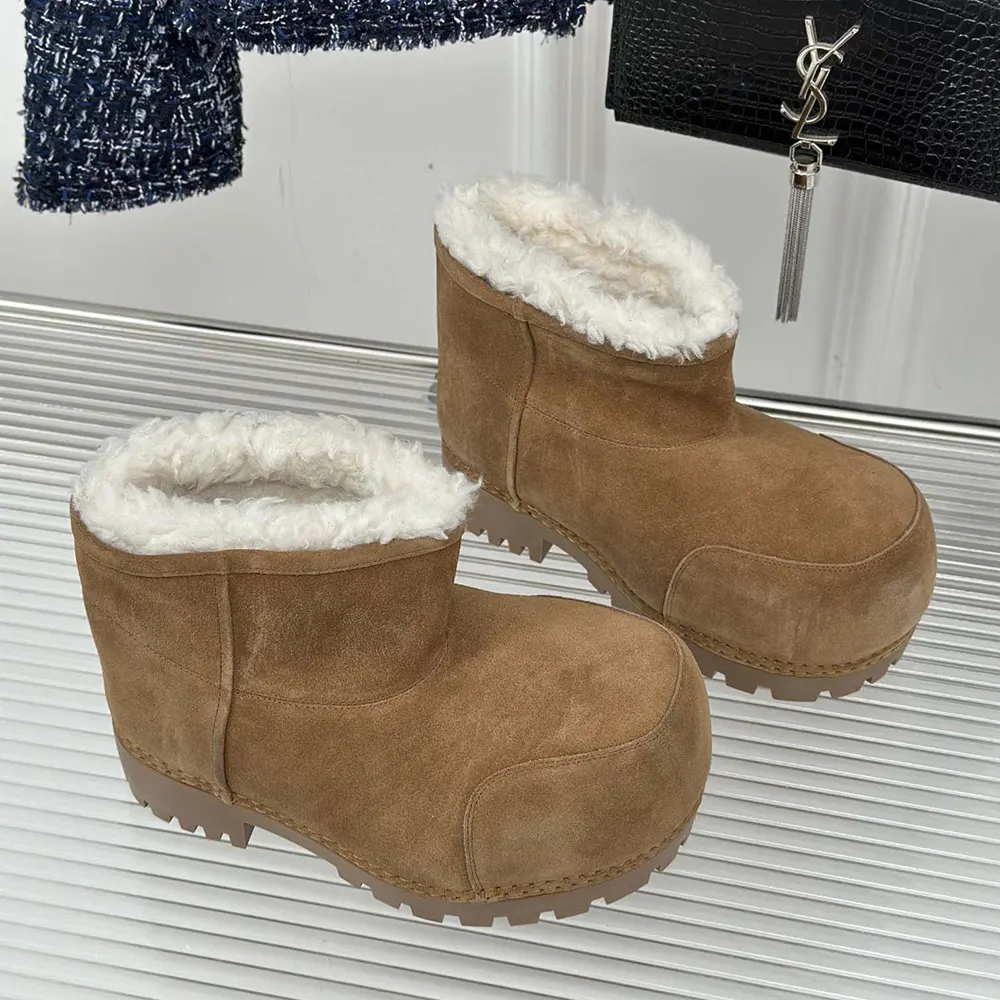 Close-up of plush fur lining on Balenciaga Unisex Alaska Fur Bootie
