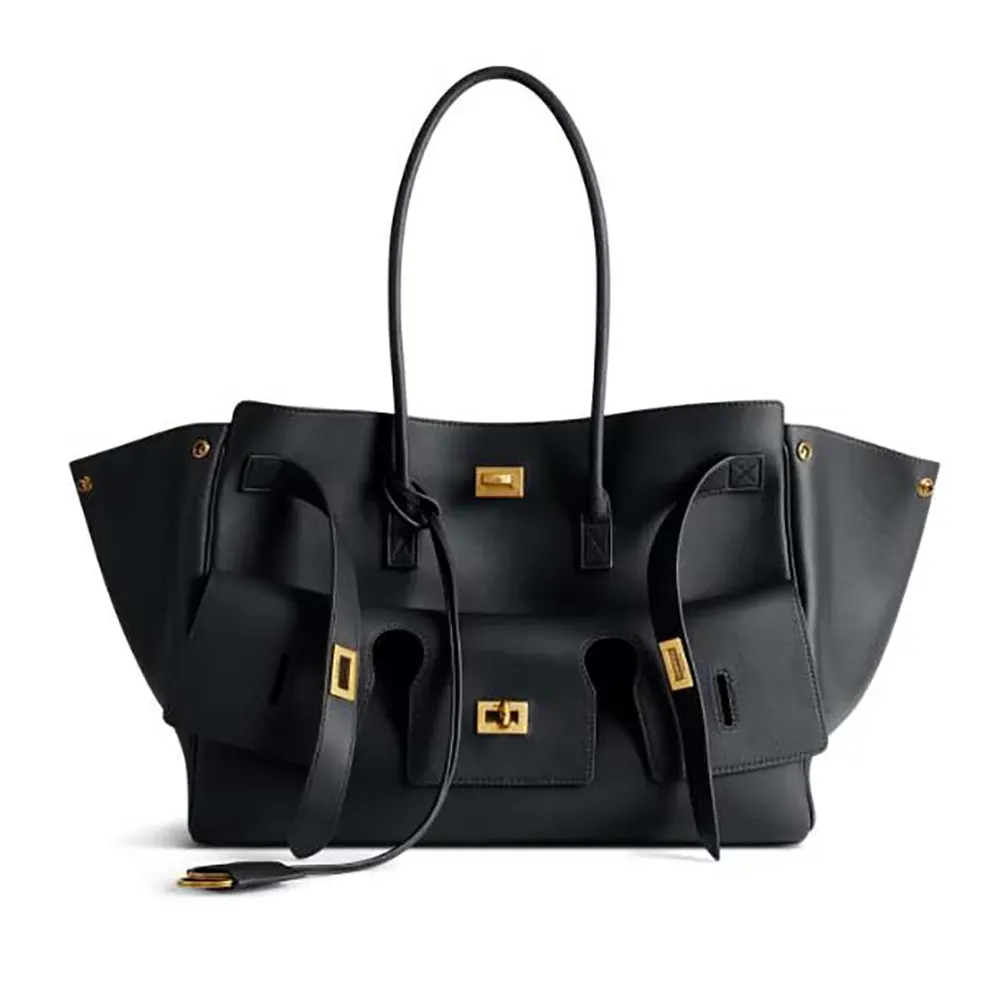 Front view of Balenciaga Women Bel Air Medium Carry All Bag black calfskin