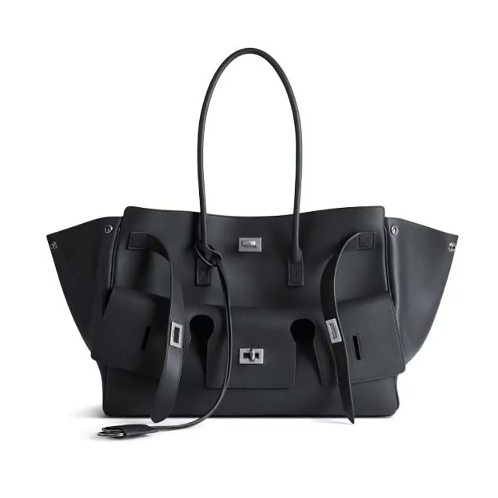 Front view of Balenciaga Women Bel Air Medium Carry All Bag in black calfskin