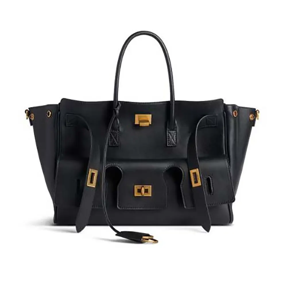 Front view of Balenciaga Women Bel Air Small Carry All Bag black calfskin
