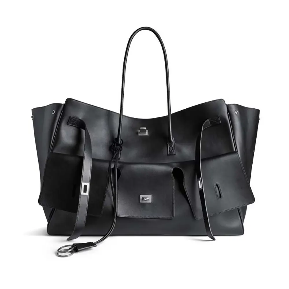 Front view of Balenciaga Women Bel Air XL Carry All Bag in black calfskin