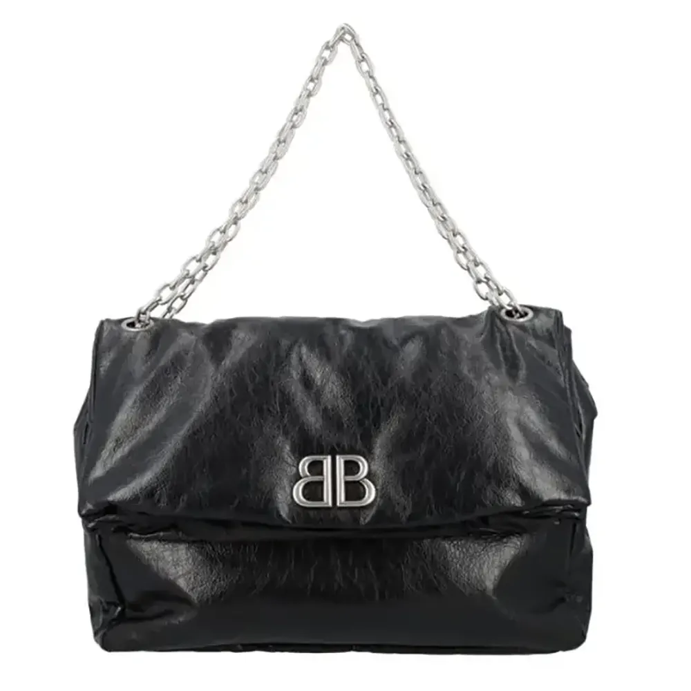 Balenciaga Women Monaco Large Chain Bag-Black front view with chain detail