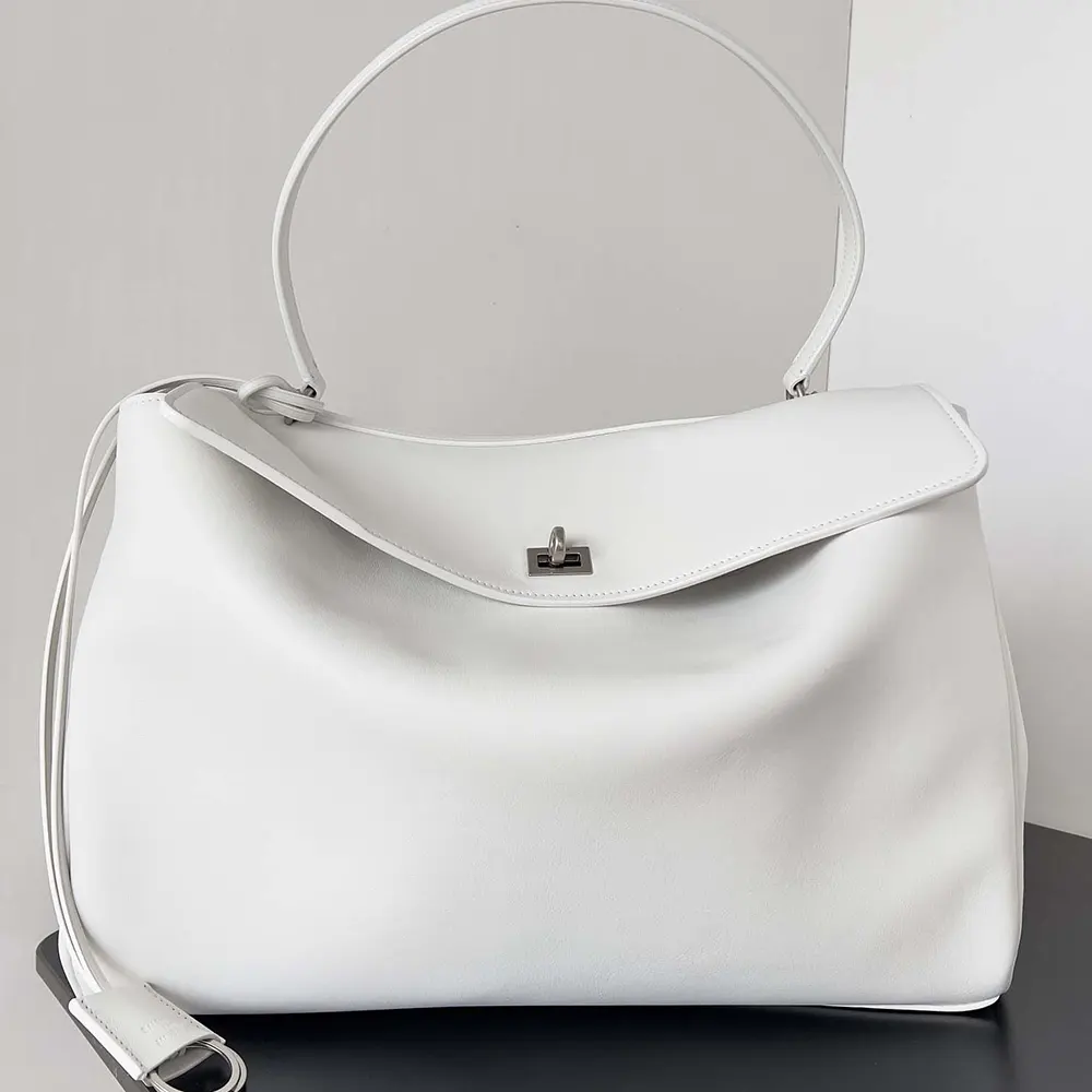 Close-up of silver hardware and zip on Balenciaga Rodeo handbag