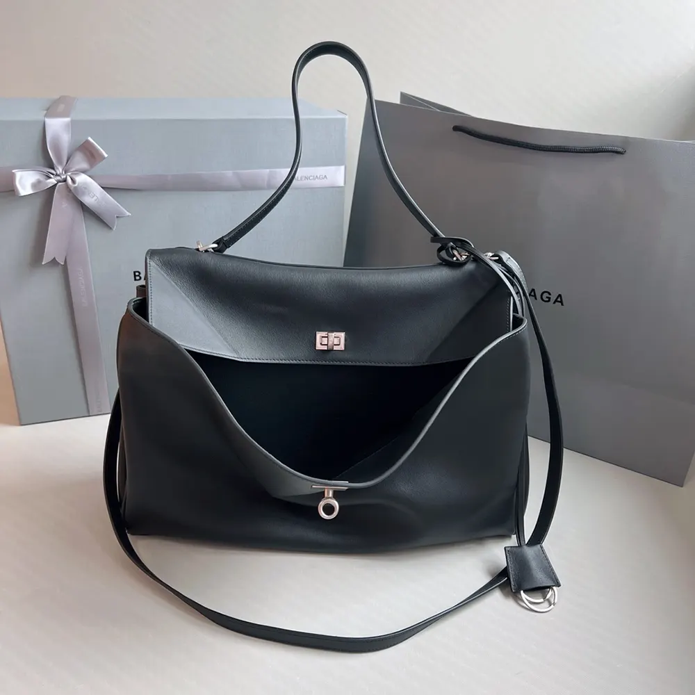 Balenciaga Women Rodeo Medium Handbag in Black Smooth Calfskin-Silver - image 4