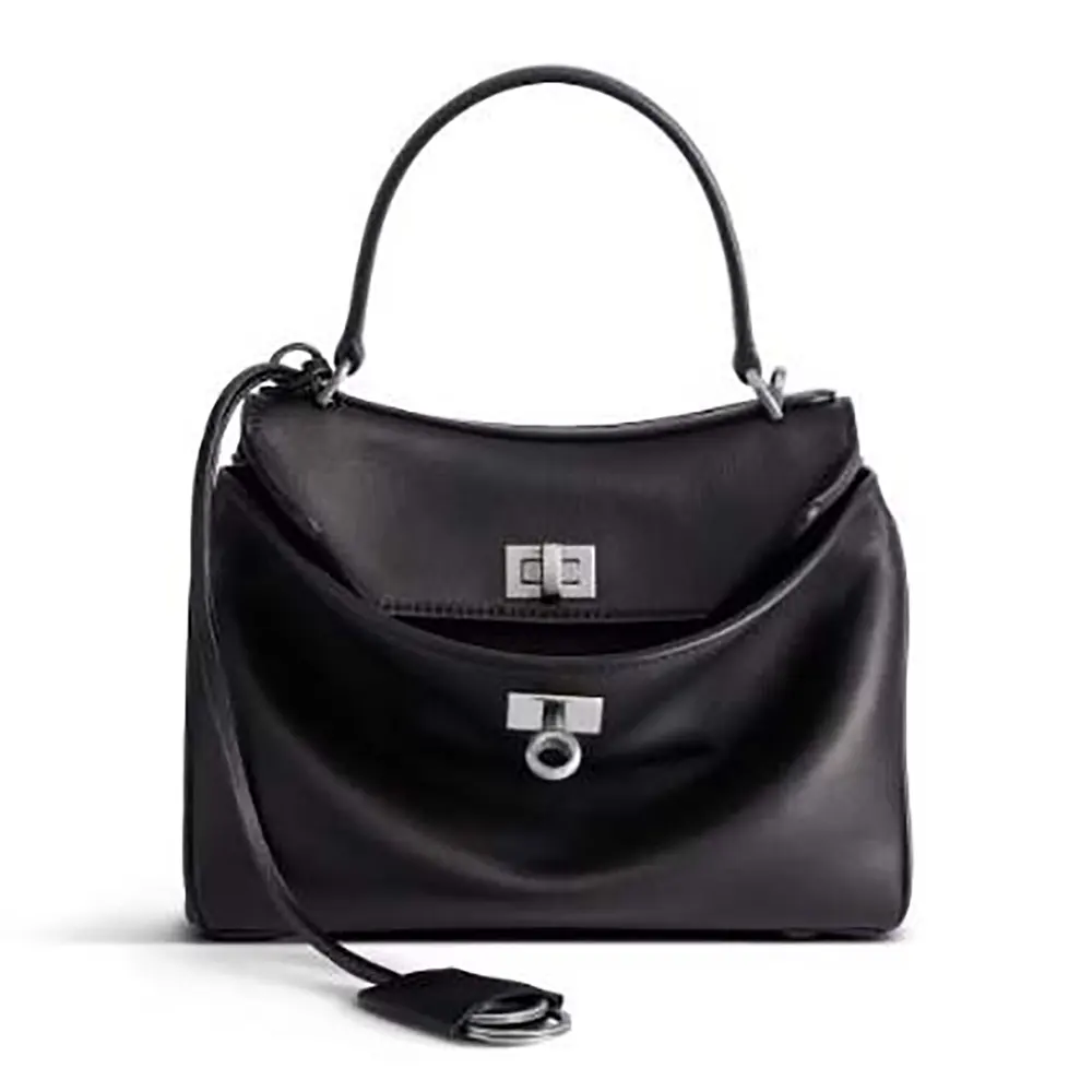 Front view of Balenciaga Women Rodeo Mini Handbag in Black showing studded detail