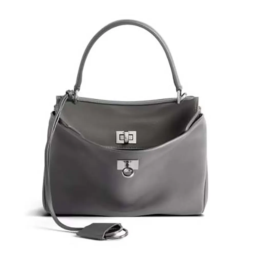 Front view of Balenciaga Women Rodeo Mini Handbag in Grey with zipper