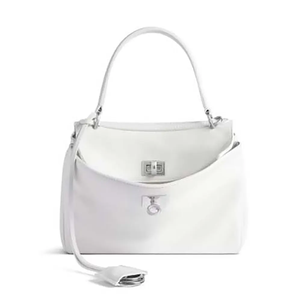 Front angle of Balenciaga Women Rodeo Mini Handbag in White