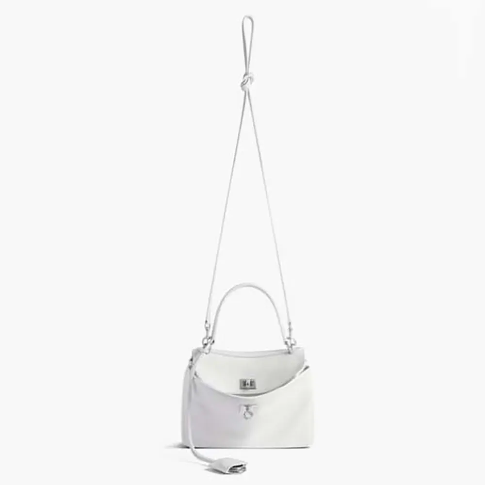 Front view of Balenciaga Women Rodeo Small Handbag in white calfskin