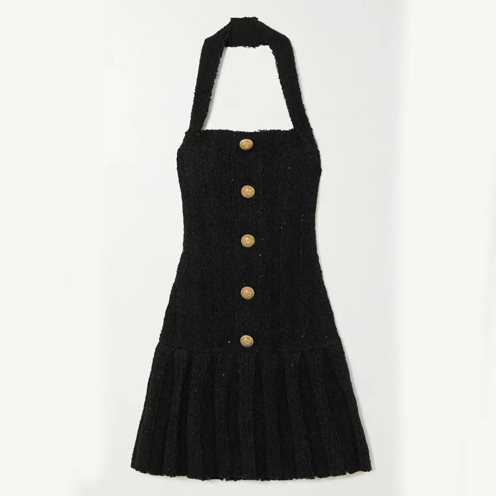 Front view of Balmain Women Knit Backless Dress-Black on mannequin