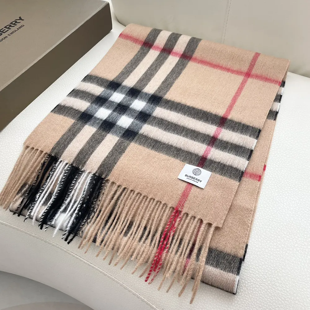 Burberry Unisex Check Cashmere Scarf-Beige - image 4