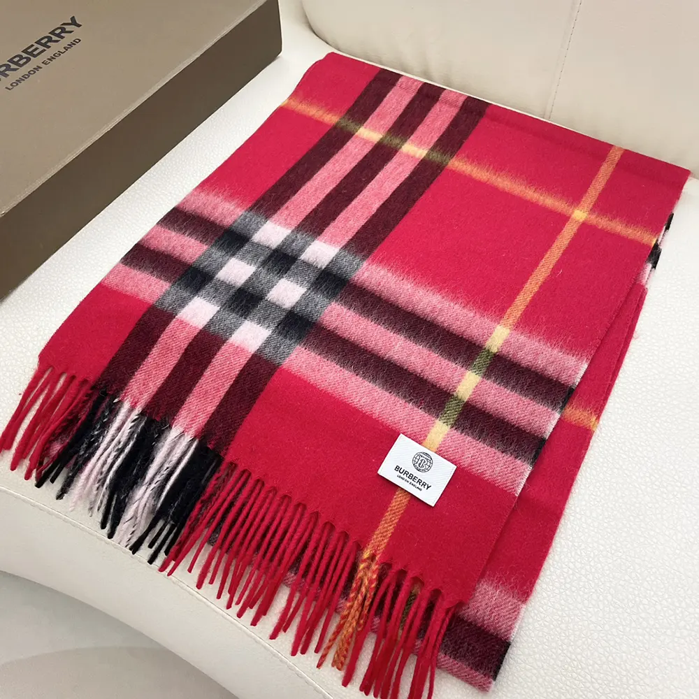 Burberry Unisex Check Cashmere Scarf-Red - image 5