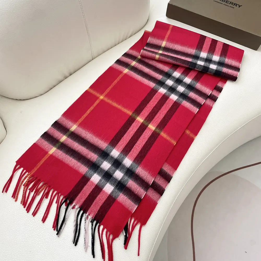Burberry Unisex Check Cashmere Scarf-Red - image 4