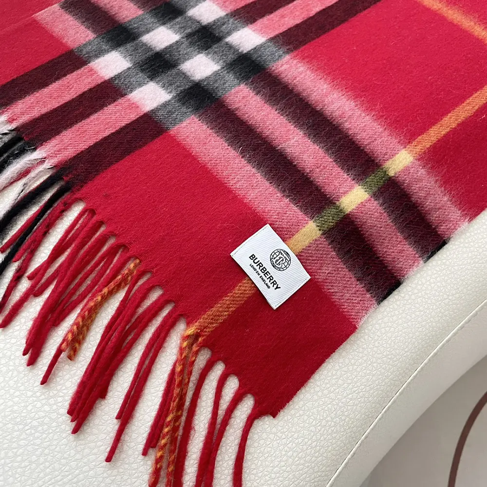 Burberry Unisex Check Cashmere Scarf-Red - image 6