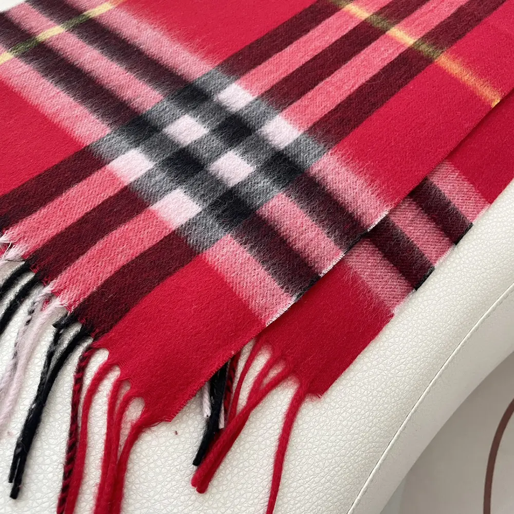 Burberry Unisex Check Cashmere Scarf-Red - image 7