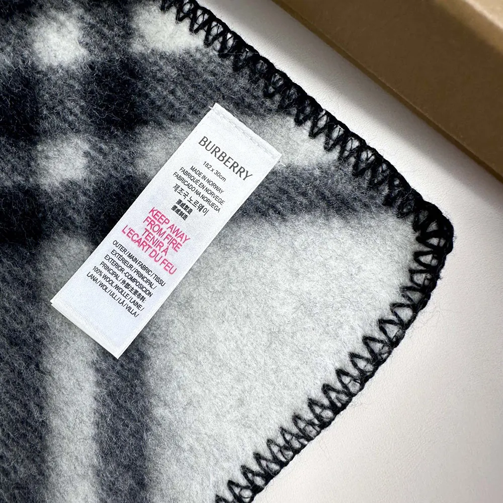 Burberry Unisex Check Wool Scarf-Black - image 6