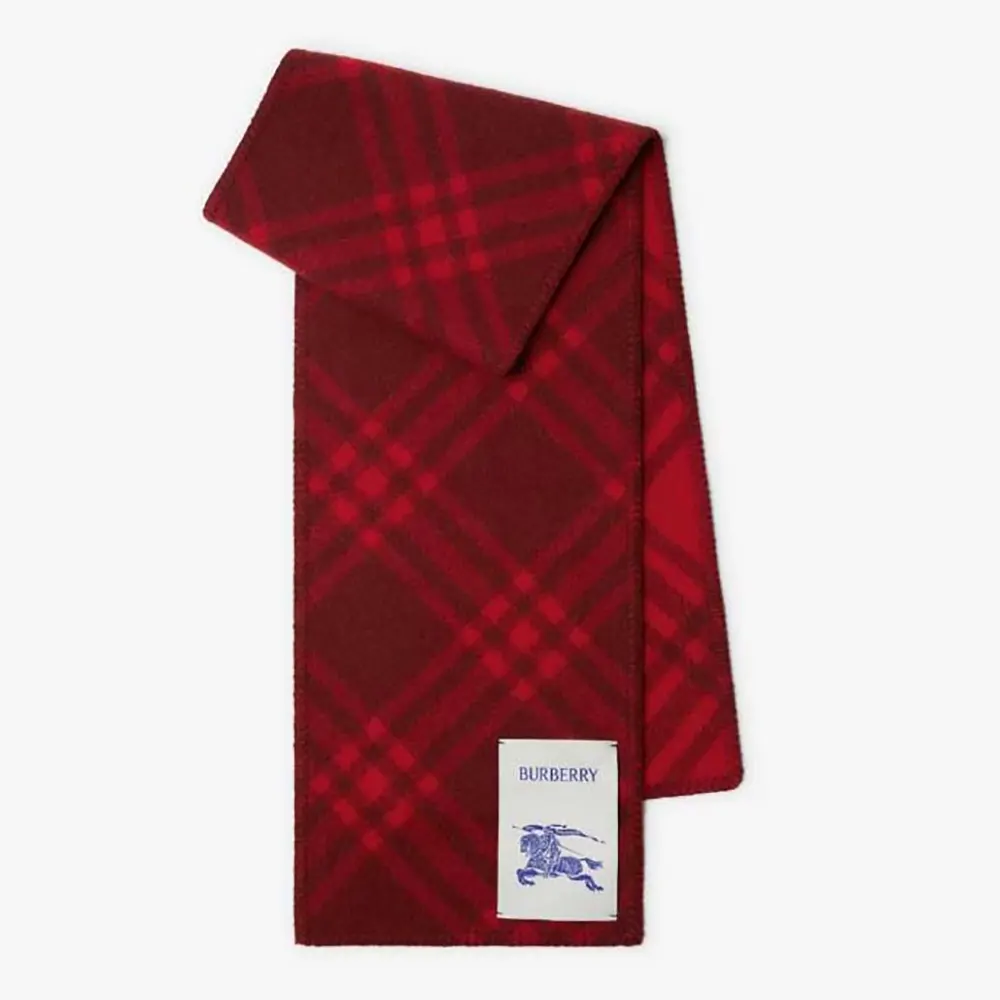 Front view of Burberry Unisex Check Wool Scarf-Red showing signature pattern
