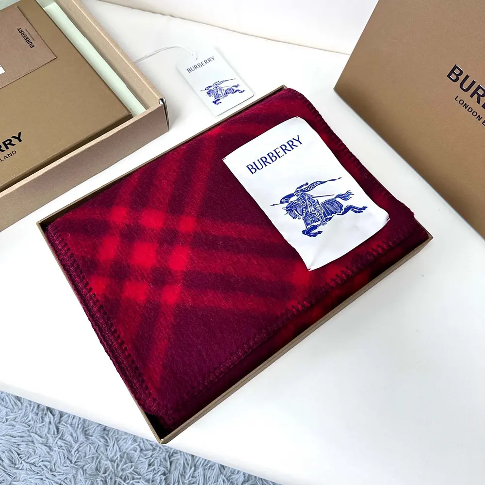 Burberry Unisex Check Wool Scarf-Red - image 4