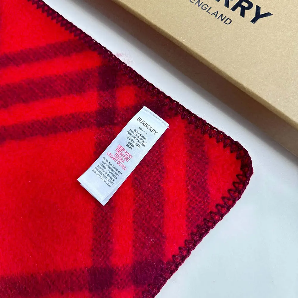 Burberry Unisex Check Wool Scarf-Red - image 6