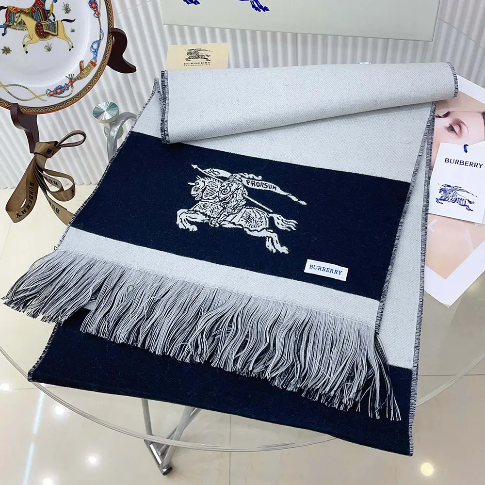 Burberry Unisex EKD Logo Wool Scarf-Grey - image 5