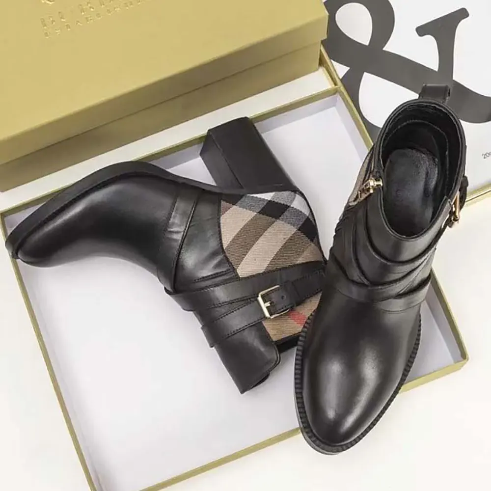 Burberry Women House Check and Leather Ankle Boots - image 4