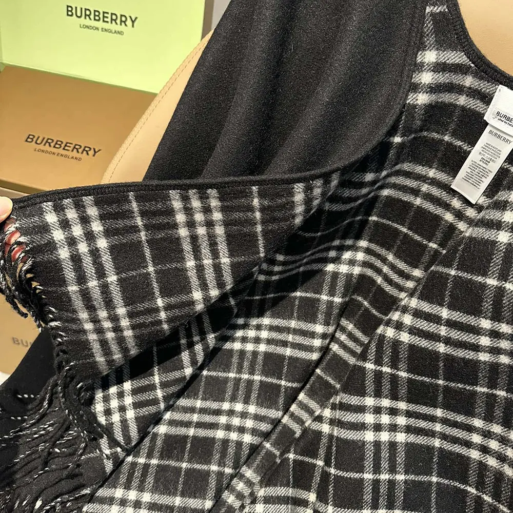 Burberry Women Reversible Check Wool Cape-Black - image 9