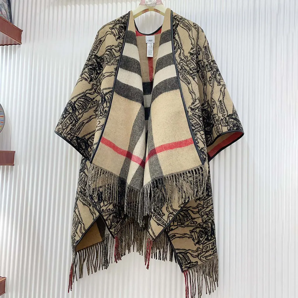 Burberry Women Reversible EKD Check Wool Cape-Brown - image 5