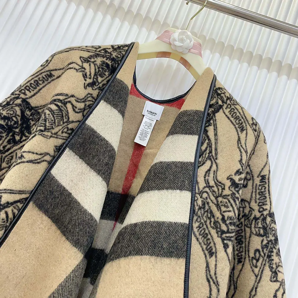 Burberry Women Reversible EKD Check Wool Cape-Brown - image 7