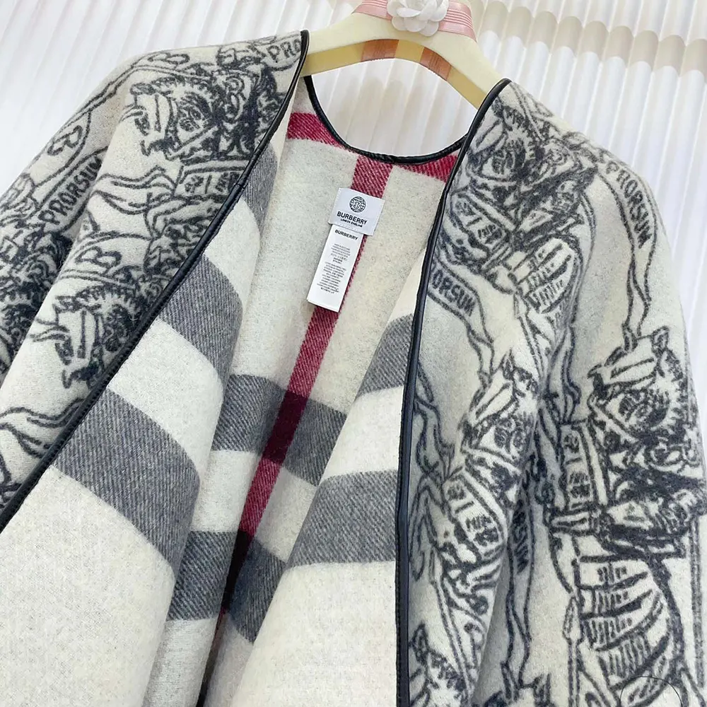 Burberry Women Reversible EKD Check Wool Cape-White - image 6