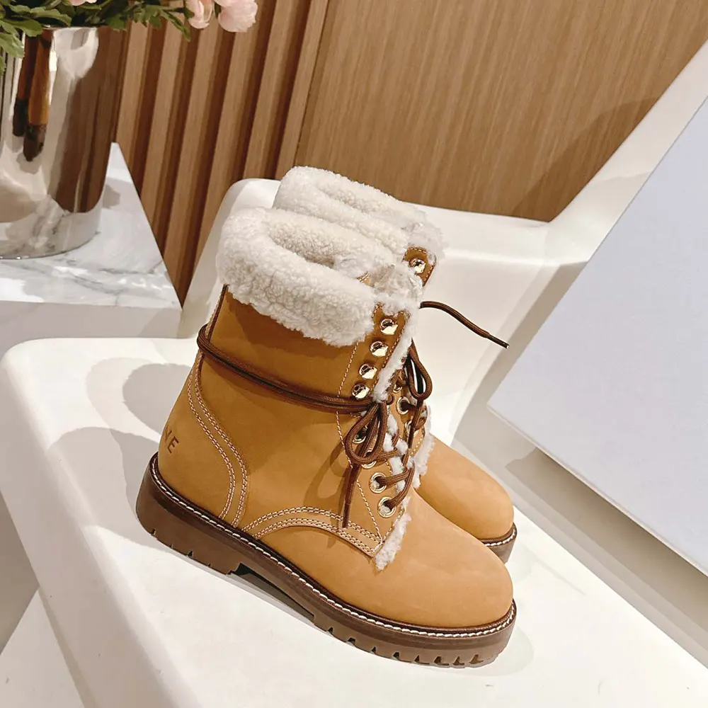 Celine Unisex Kurt Lace-up Mid Boot in Nubuck Calfskin and Shearling - image 4