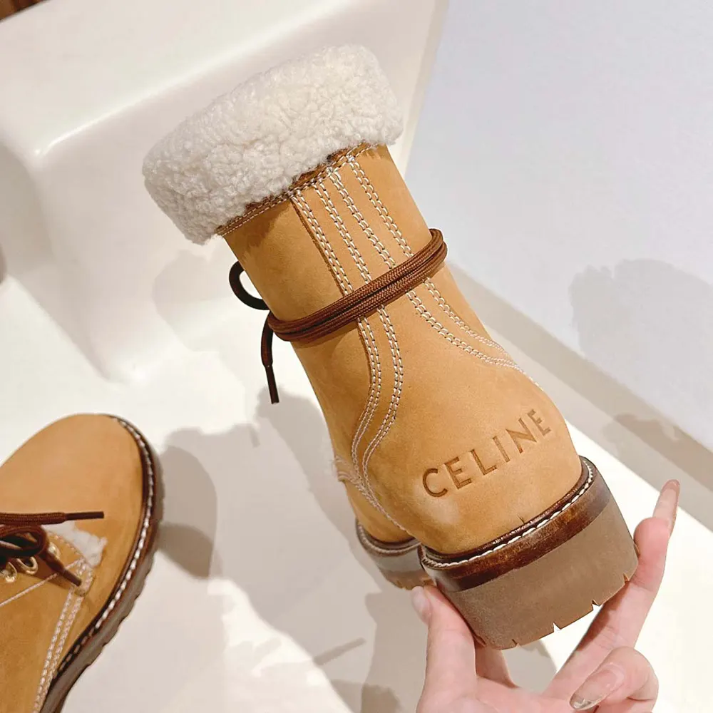 Celine Unisex Kurt Lace-up Mid Boot in Nubuck Calfskin and Shearling - image 7