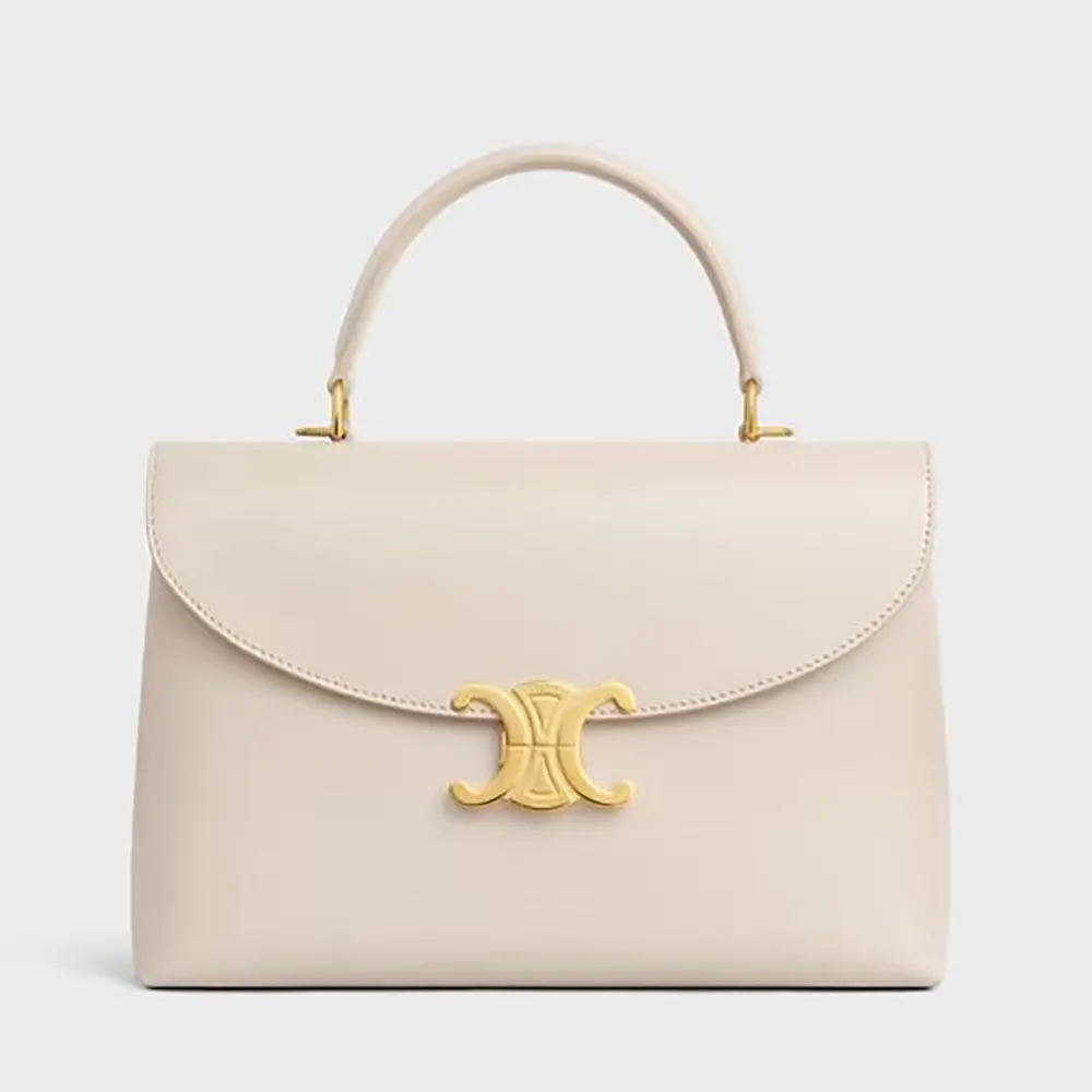 Front view of Celine Women Medium Nino Bag in Shiny Calfskin-White