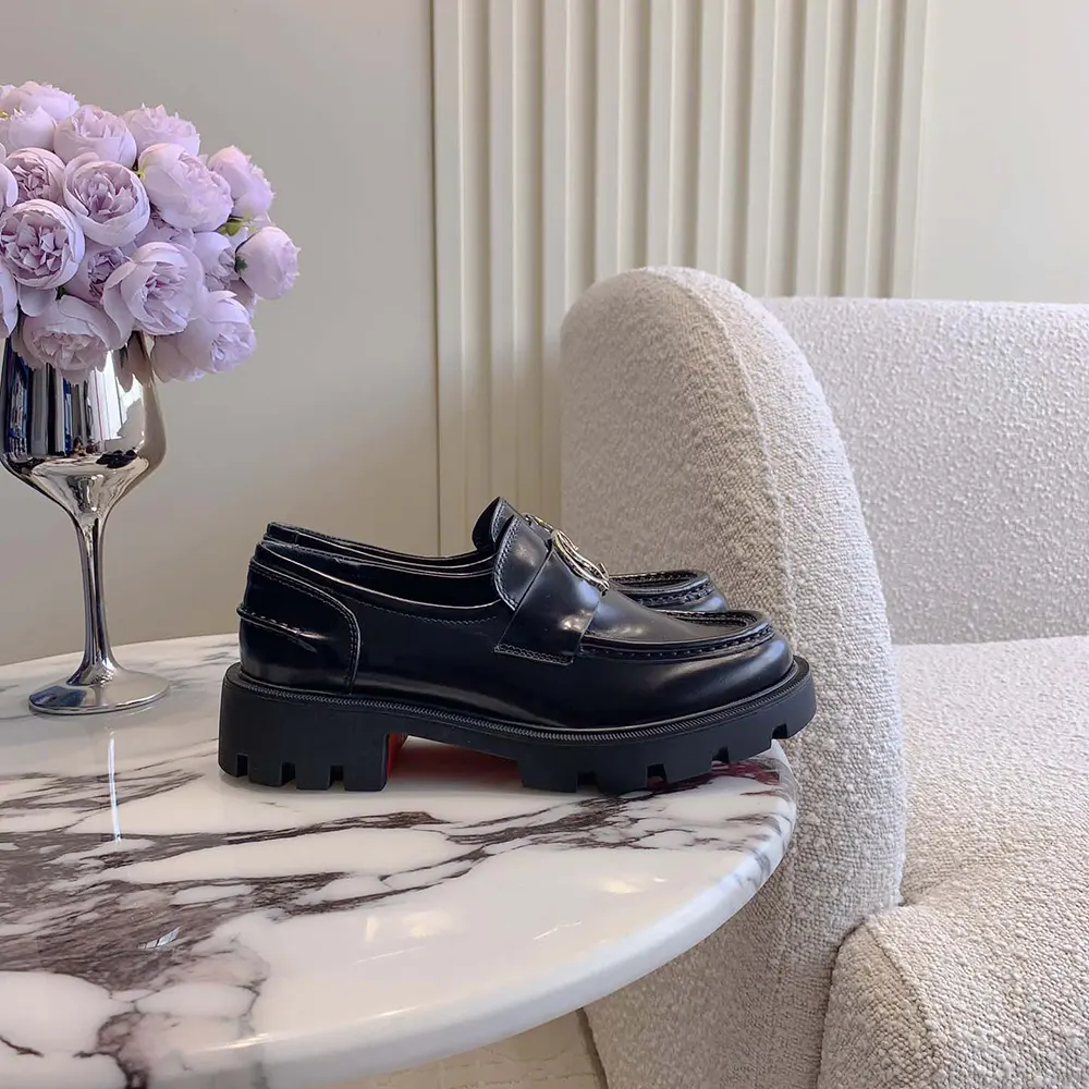 Christian Louboutin Women CL Moc Lug Loafers Abrasivato Calf Leather-Black - image 4