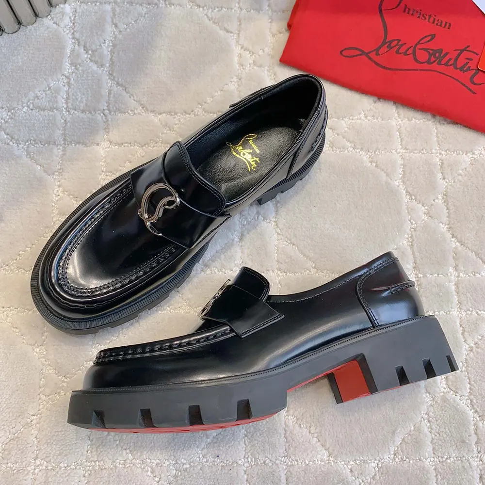 Christian Louboutin Women CL Moc Lug Loafers Abrasivato Calf Leather-Black - image 6