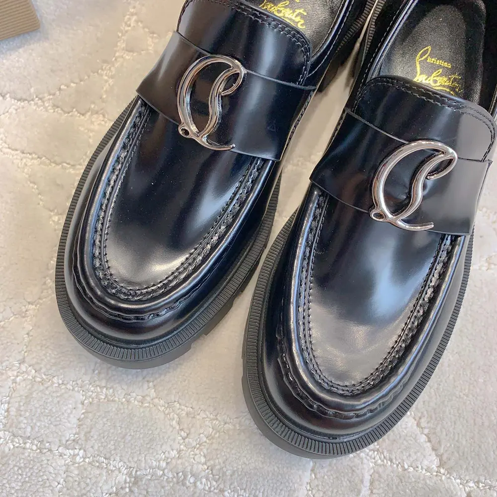 Christian Louboutin Women CL Moc Lug Loafers Abrasivato Calf Leather-Black - image 8