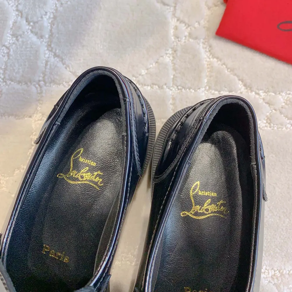 Christian Louboutin Women CL Moc Lug Loafers Abrasivato Calf Leather-Black - image 7